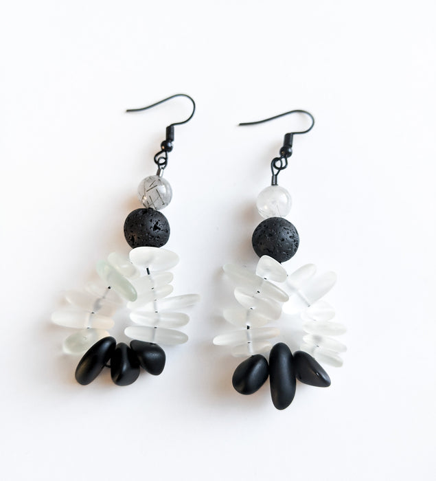 Monochrome Beach Glass Hoop Earrings