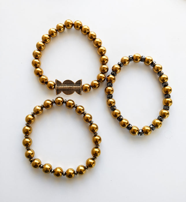 Men's Gold Plated Hematite Stretch Bracelet