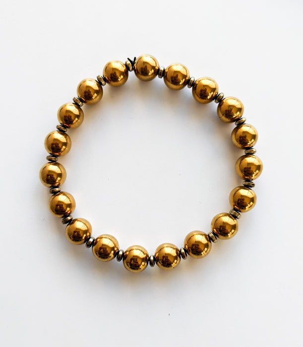 Men's Gold Plated Hematite Stretch Bracelet