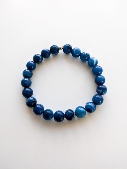 Men's Blue Stripe Agate Stretch Bracelet