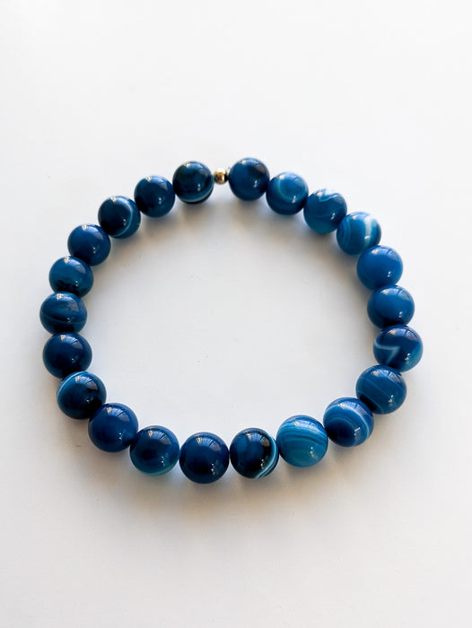 Men's Blue Stripe Agate Stretch Bracelet